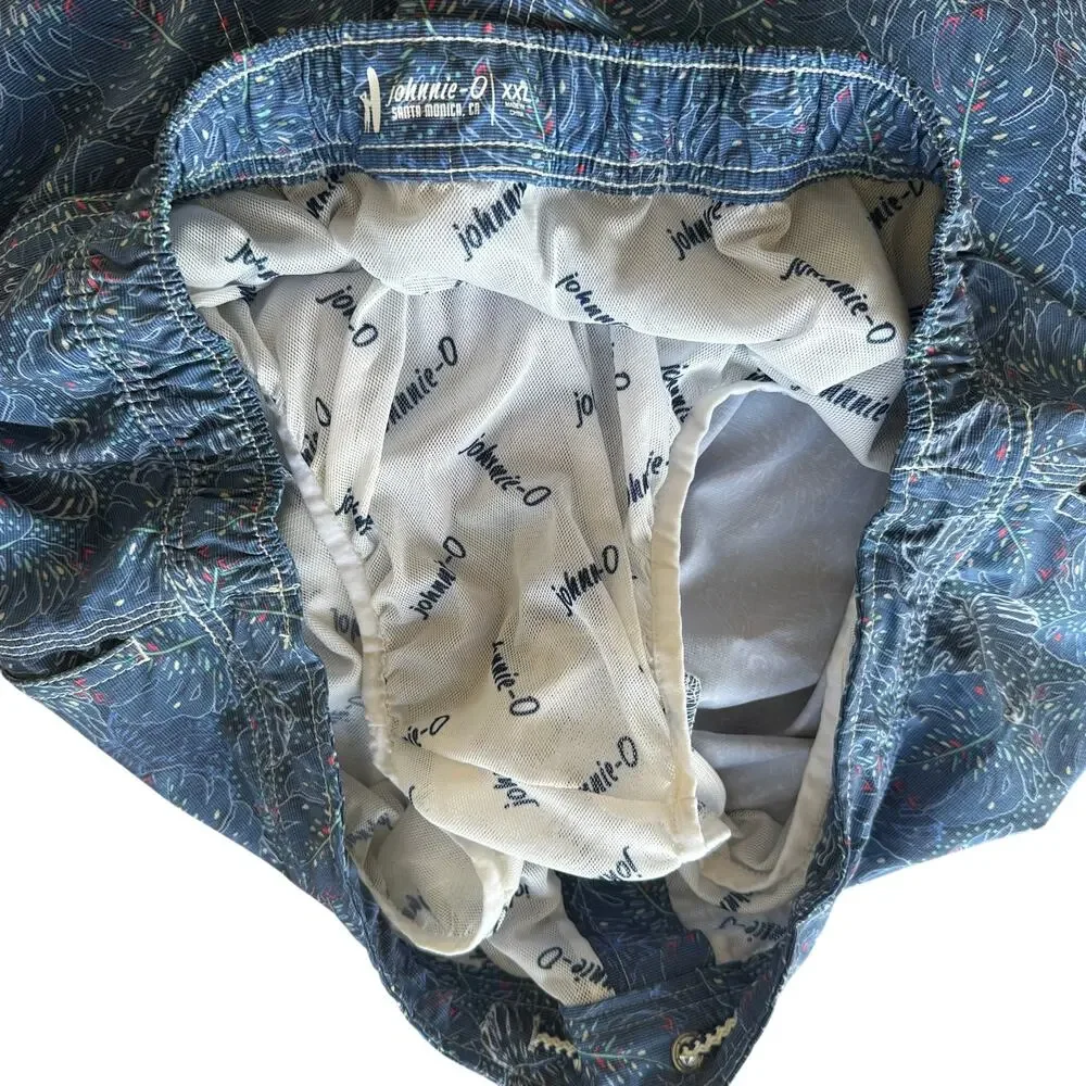 Johnnie-O Blue Leaf Print Bongo Swim Trunks Mens XXL Lined Beach Board Shorts